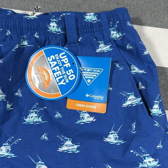 Columbia Men’s Swim Trunks Blue Boat Print Backcast Shorts S NWT 6” Inseam UPF - Picture 5 of 15
